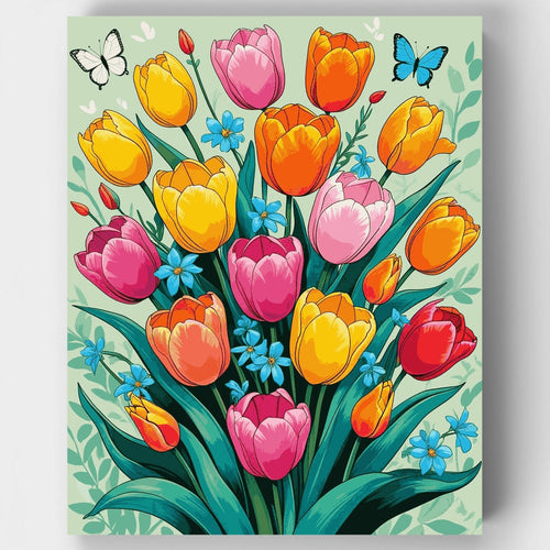 Vibrant Spring Tulips Bouquet - Paint by Numbers Kit