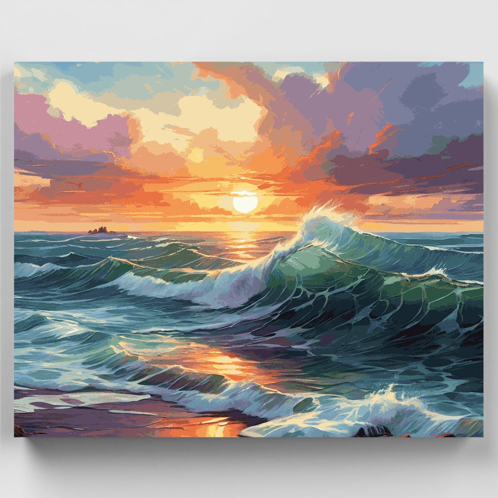 Kit de pintura por números: olas del océano al atardecer — Estándar