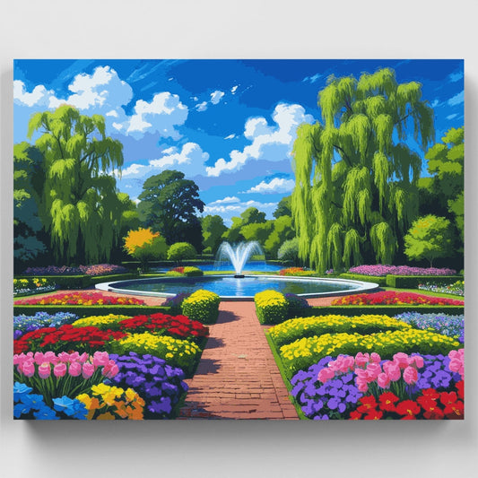 Formal Garden with Fountain - Paint by Numbers Kit