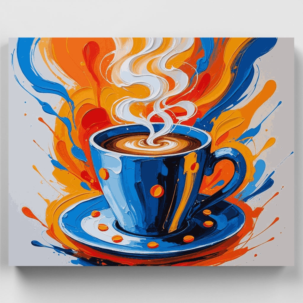Taza de café vibrante con vapor ascendente - Kit de pintura por números — Estándar