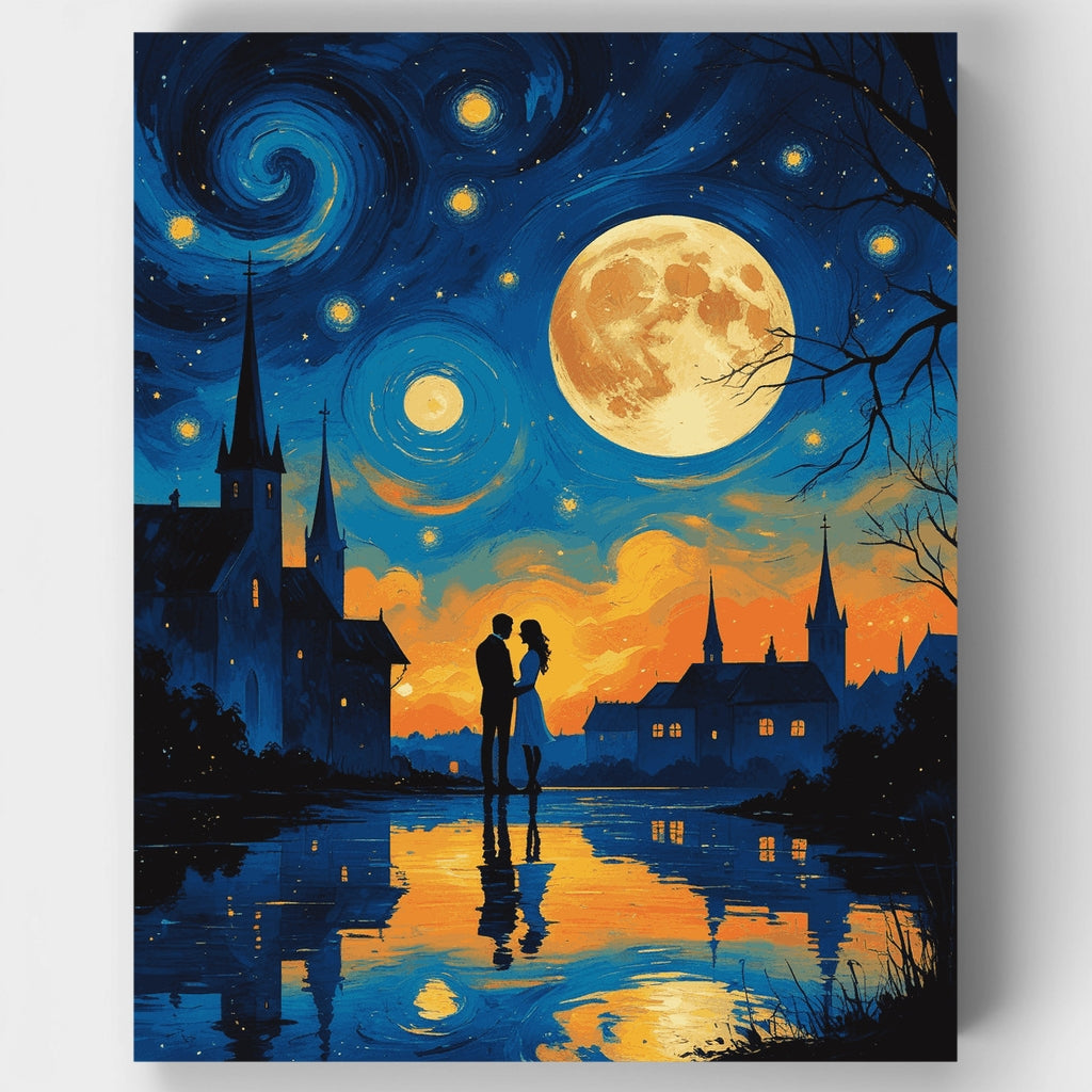 Kit de pintura por números - Romance en noche estrellada — Estándar
