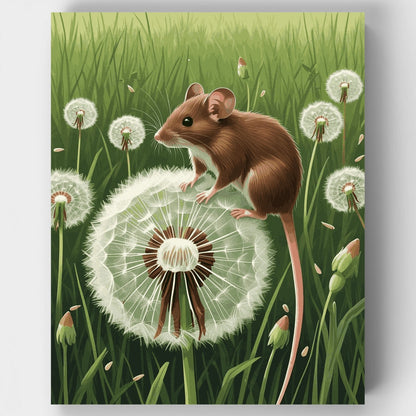 Mouse on Dandelion Meadow - Paint by Numbers Kit