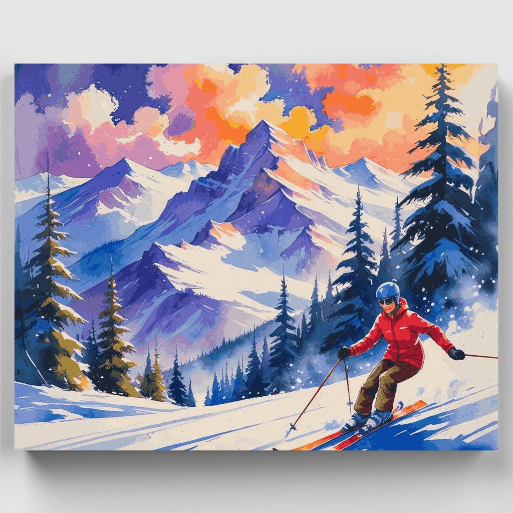 Winter Mountain Skiing Adventure - Paint by Numbers Kit