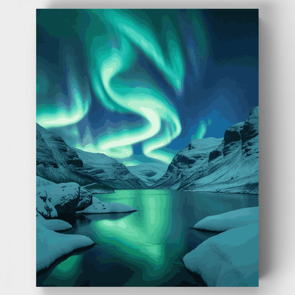 Aurora boreal sobre montañas nevadas - Kit de pintura por números — Estándar