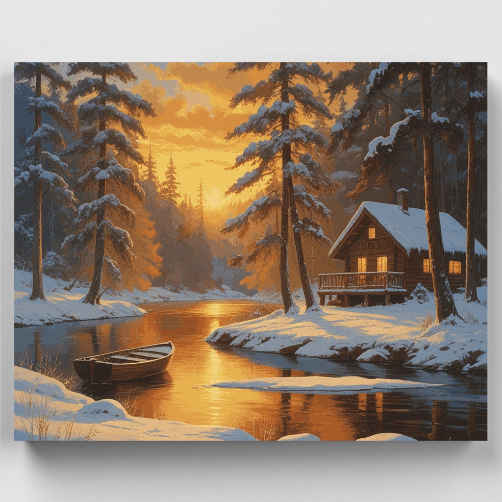 Atardecer en la cabaña de invierno - Kit de pintura por números — Estándar