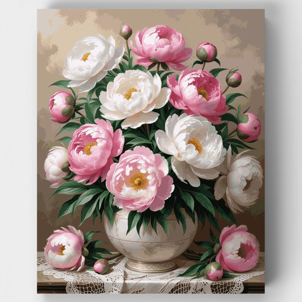 Peonías elegantes en florero vintage - Kit de pintura por números — Estándar