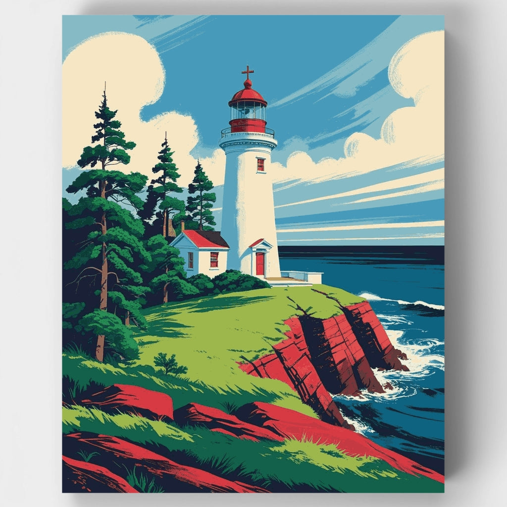Coastal Lighthouse on Red Cliffs - Paint by Numbers Kit