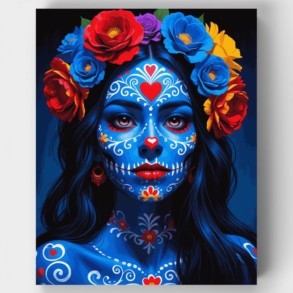Kit de pintura por números - Catrina de calavera de azúcar azul — Estándar