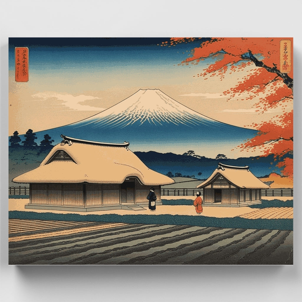 Traditional Japanese Village with Mount Fuji - Paint by Numbers Kit