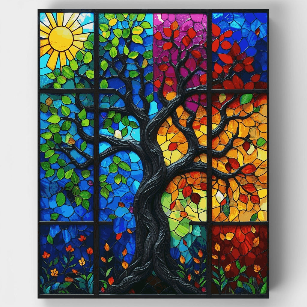 Stained Glass Seasons Tree - Paint by Numbers Kit
