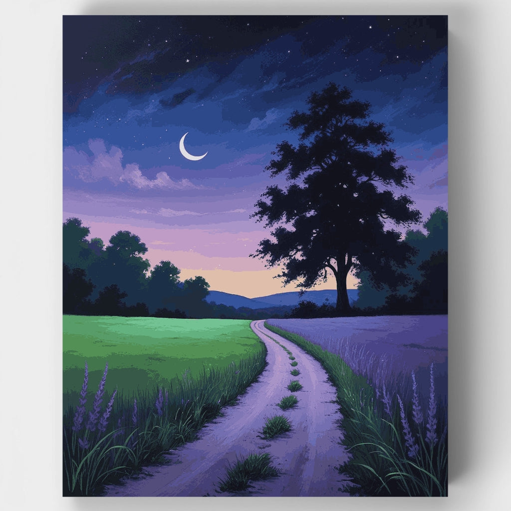 Kit de pintura por números - Camino rural a la luz de la luna — Estándar