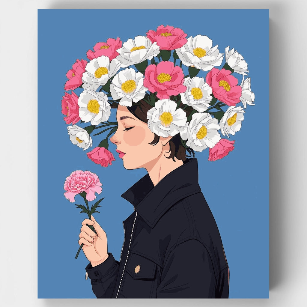 Retrato floral de mujer con cabello florecido - Kit de pintura por números — Estándar