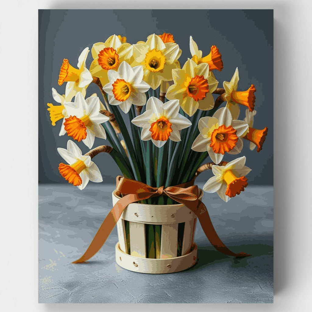 Ramo de narcisos en jarrón rústico - Kit de pintura por números — Estándar