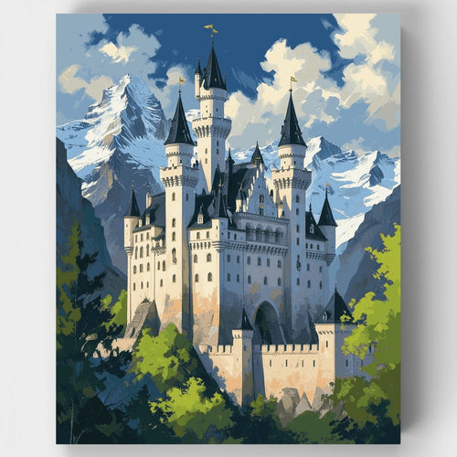 Fairy Tale Castle in Alpine Mountains - Paint by Numbers Kit
