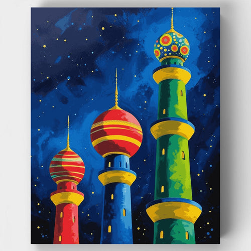 Colorful Minarets Under Starry Night - Paint by Numbers Kit