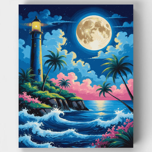 Moonlit Lighthouse Bay - Paint by Numbers Kit
