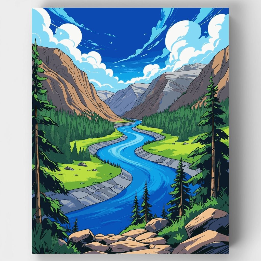 Kit de pintura por números: Valle del río de montaña — Estándar