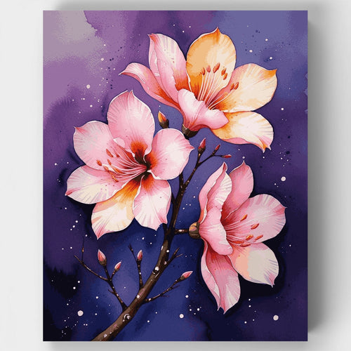 Cherry Blossoms Against Purple Sky - Paint by Numbers Kit
