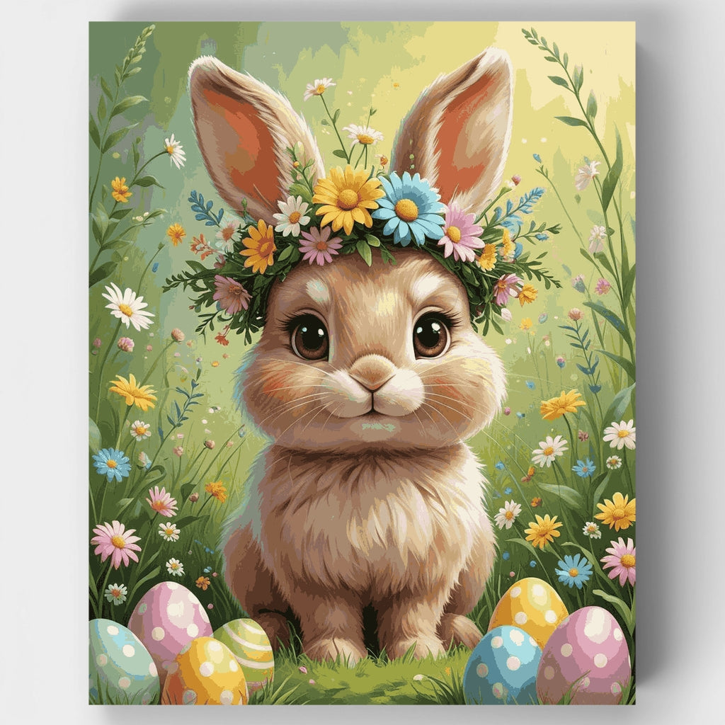 Conejito de Pascua con corona de flores - Kit de pintura por números — Estándar