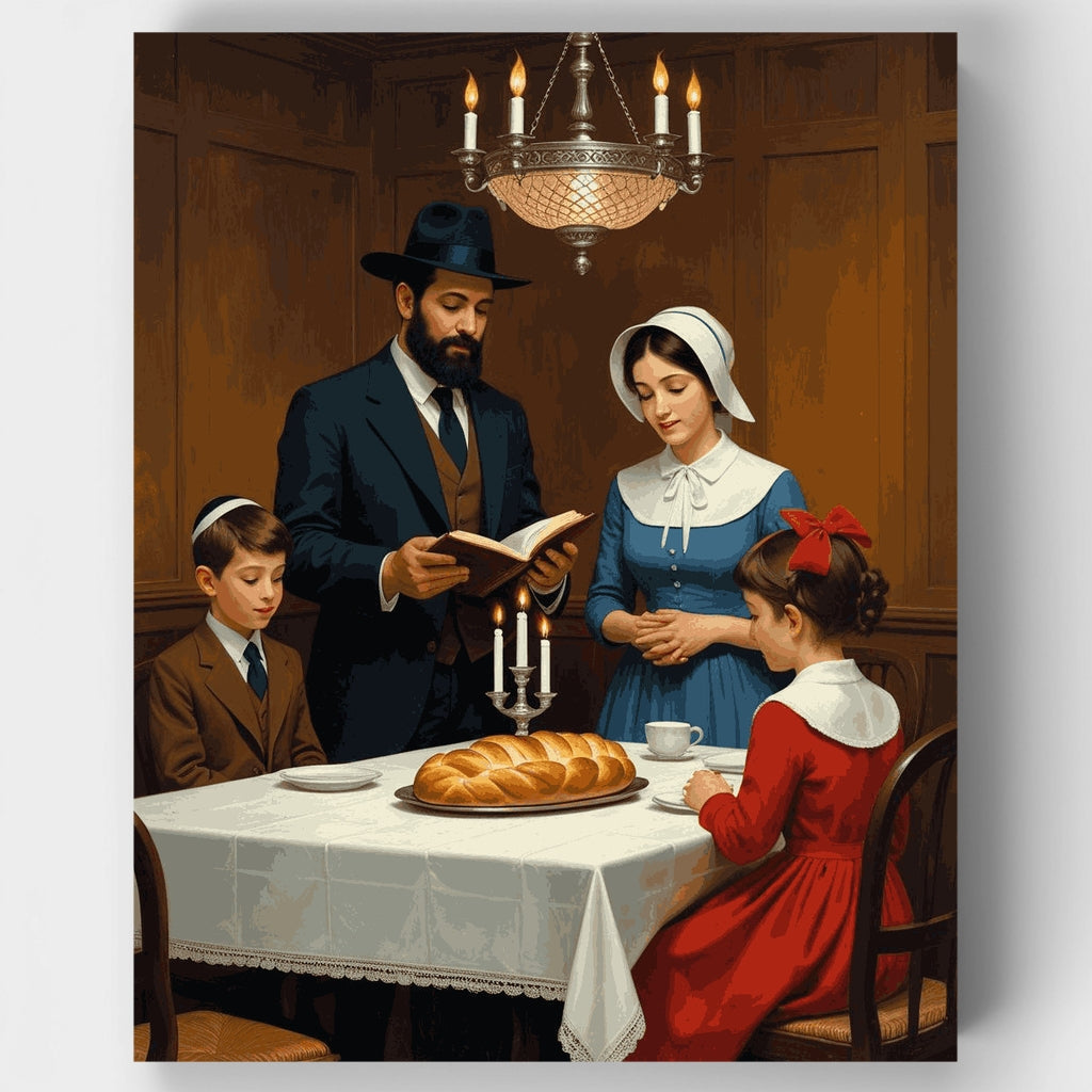 Cena de Shabat de la familia judía - Kit de pintura por números — Estándar