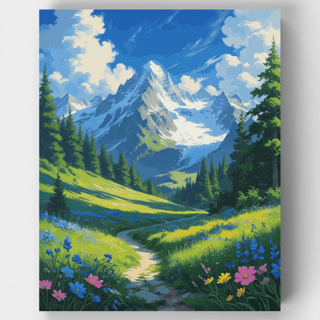 Kit de pintura por números - Sendero de montaña en pradera alpina — Estándar