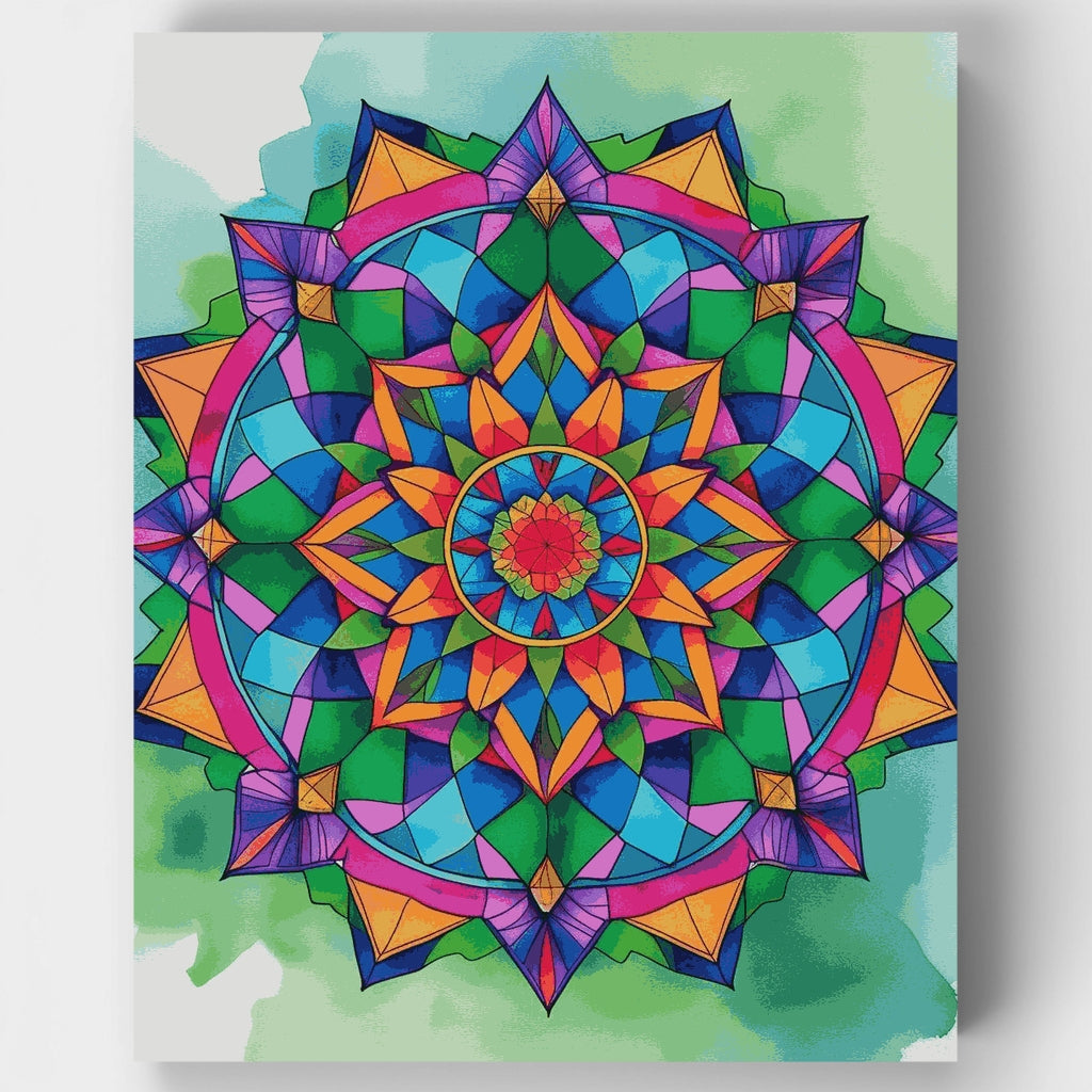 Kit de pintura por números: Vidriera estilo mandala vibrante — Estándar