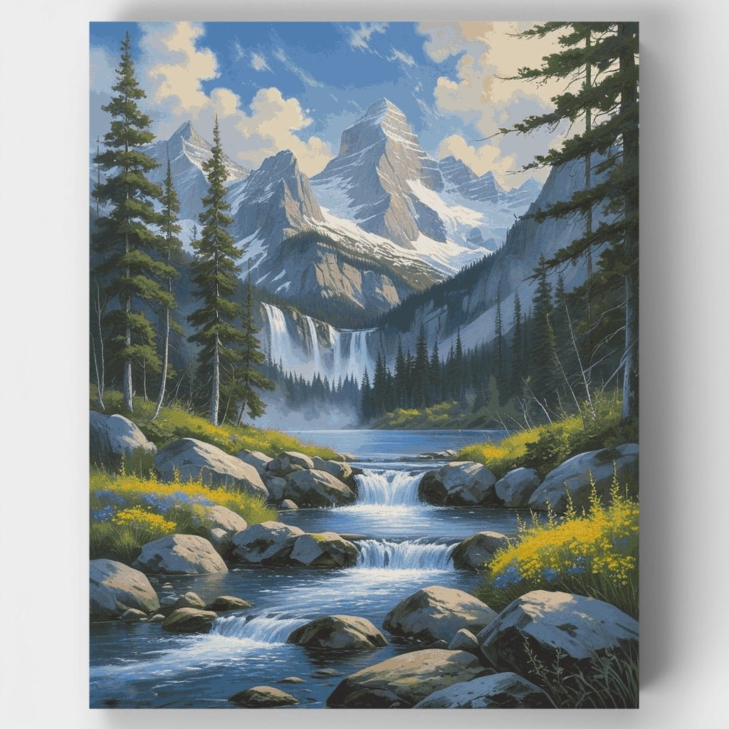 Mountain Stream Waterfall Landscape - Paint by Numbers Kit