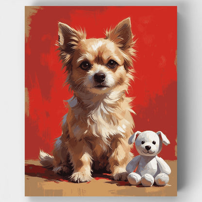 Adorable Yorkie with Teddy Bear - Paint by Numbers Kit