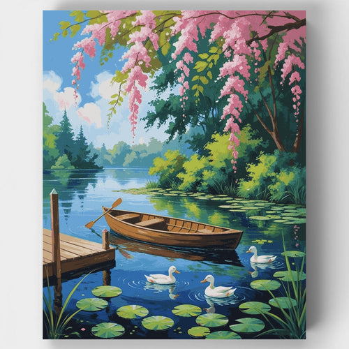 Tranquil Lake with Cherry Blossoms - Paint by Numbers Kit