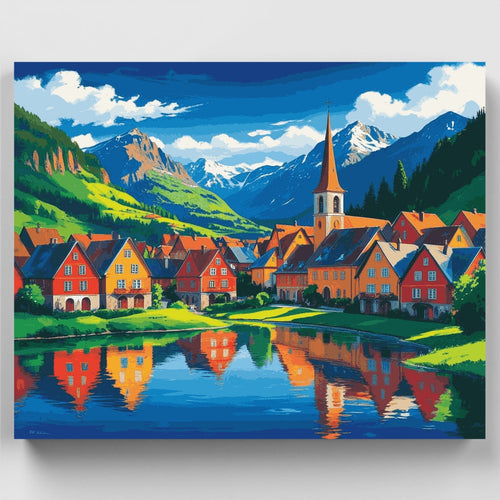 Alpine Village Reflections - Paint by Numbers Kit