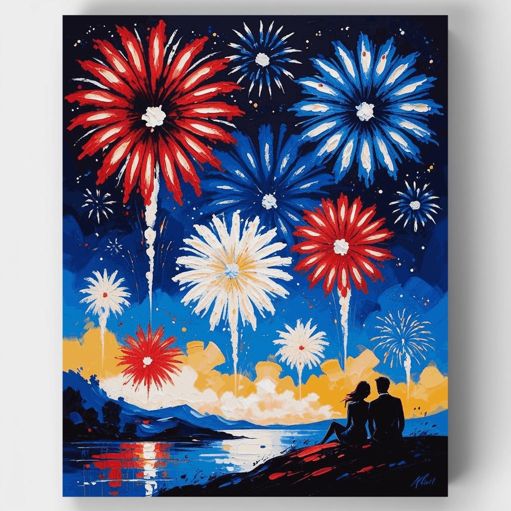 Fuegos artificiales sobre el lago - Kit de pintura por números — Estándar