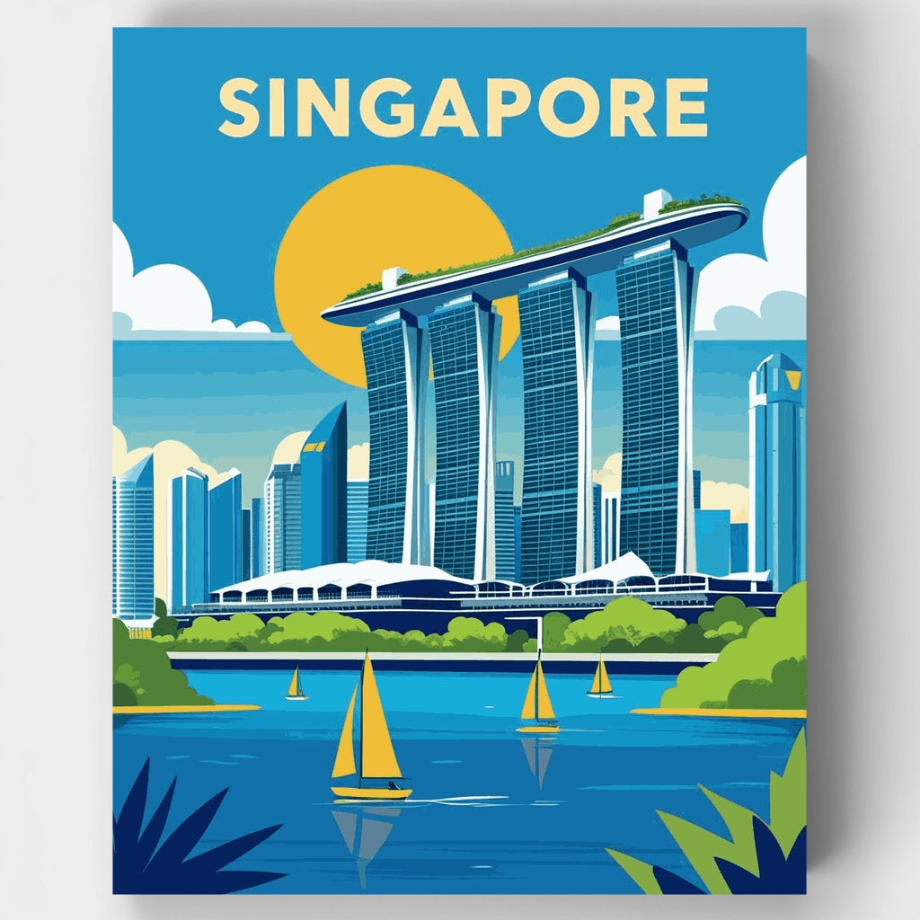 Kit de pintura por números: Veleros en la bahía de Marina, Singapur — Estándar