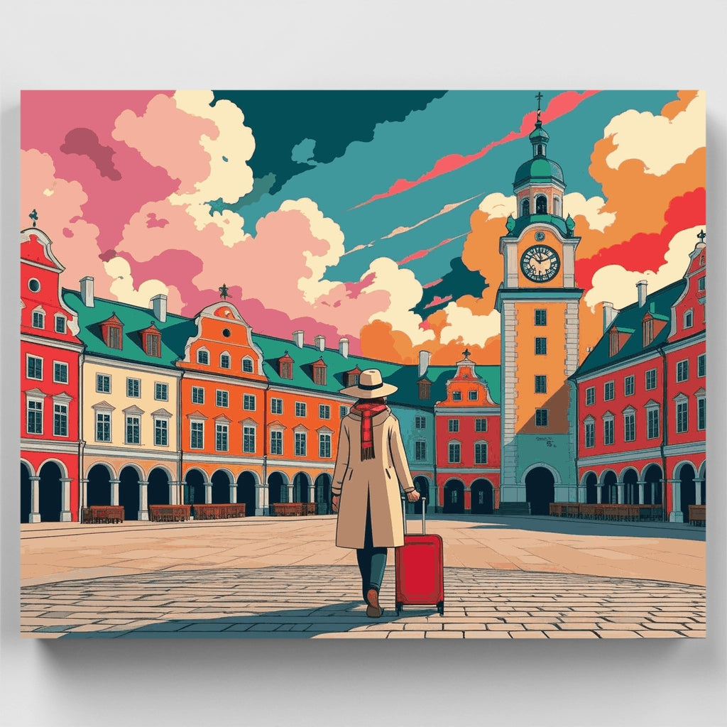 Aventura en la plaza de un pueblo europeo - Kit de pintura por números — Estándar