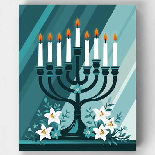 Hanukkah Menorah with White Lilies - Paint by Numbers Kit