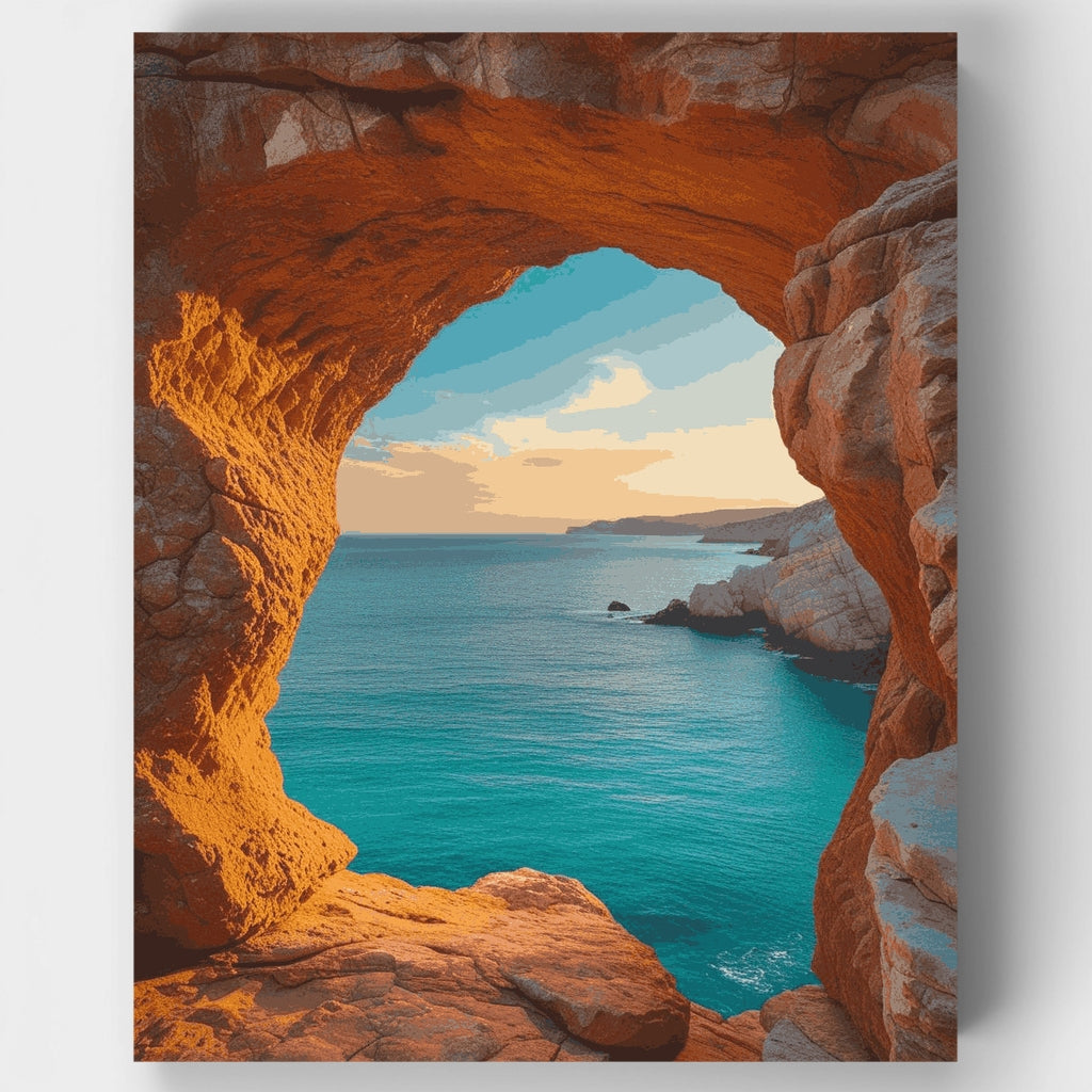 Kit de pintura por números - Vista al mar desde una cueva costera — Estándar