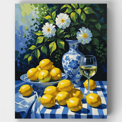 Lemon Still Life with Blue Porcelain - Paint by Numbers Kit