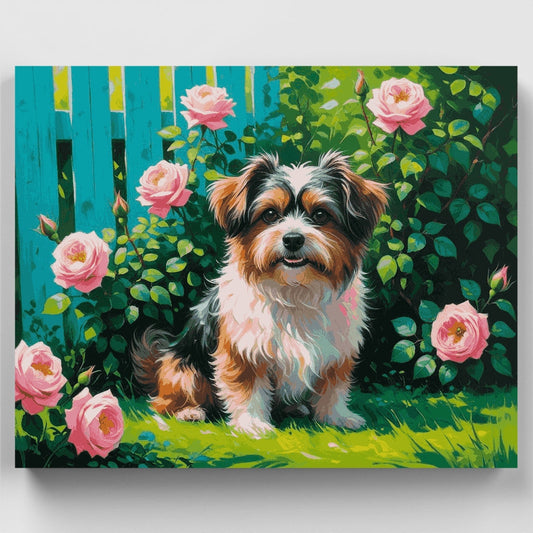 Yorkie in Rose Garden - Paint by Numbers Kit