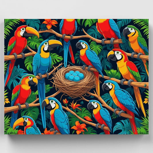 Tropical Parrots Paradise - Paint by Numbers Kit