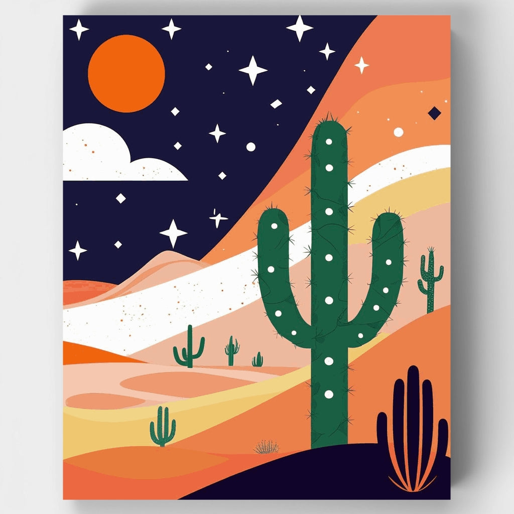 Kit de pintura por números - Escena de cactus en la noche del desierto — Estándar