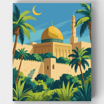 Islamic Mosque with Golden Dome - Paint by Numbers Kit
