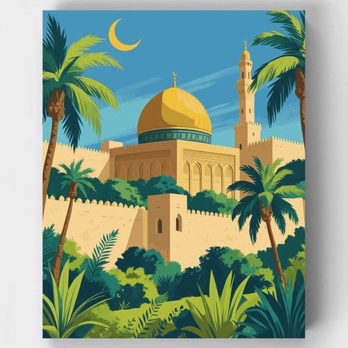 Islamic Mosque with Golden Dome - Paint by Numbers Kit