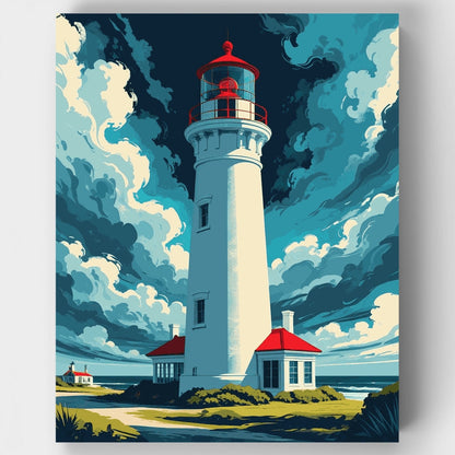 Coastal Lighthouse with Dramatic Sky - Paint by Numbers Kit