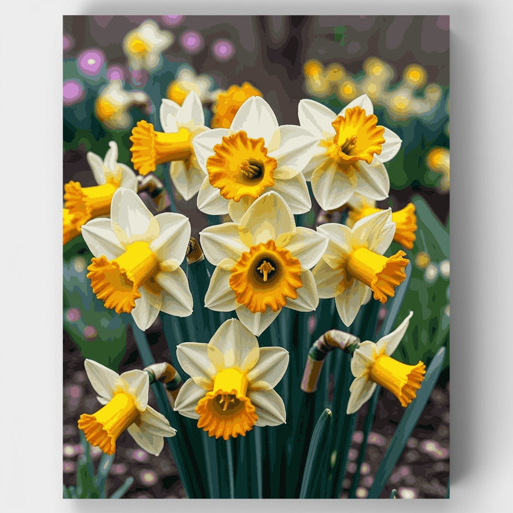 Narcisos vibrantes en jardín primaveral - Kit de pintura por números — Estándar