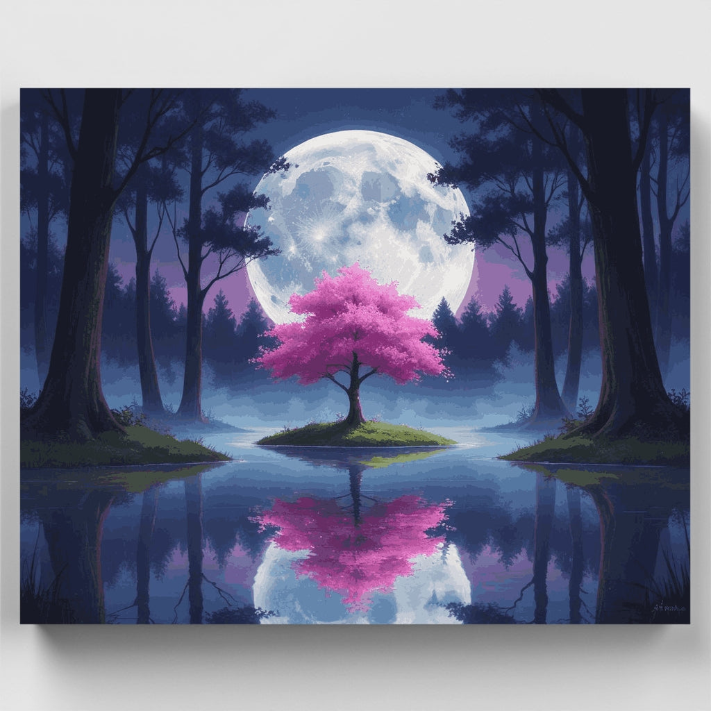 Moonlit Cherry Blossom Island - Paint by Numbers Kit
