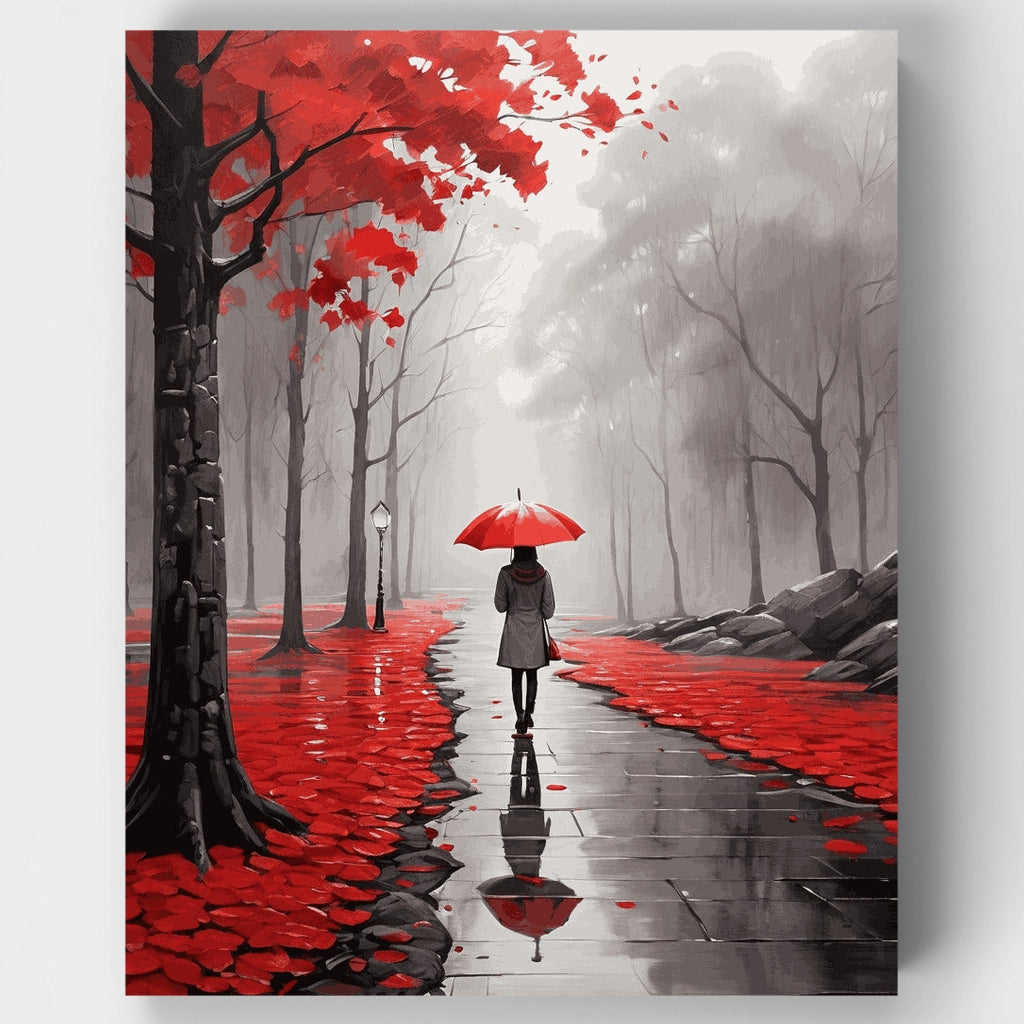 Paseo bajo el paraguas rojo - Kit de pintura por números — Estándar