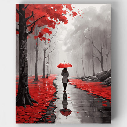 Red Umbrella Walk - Paint by Numbers Kit