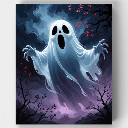 Spooky Ghost in Moonlit Forest - Paint by Numbers Kit