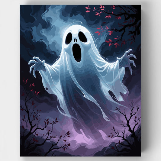 Spooky Ghost in Moonlit Forest - Paint by Numbers Kit