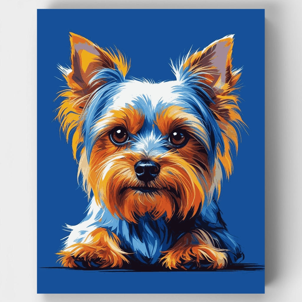 Yorkshire Terrier vibrante con fondo azul - Kit de pintura por números — Estándar