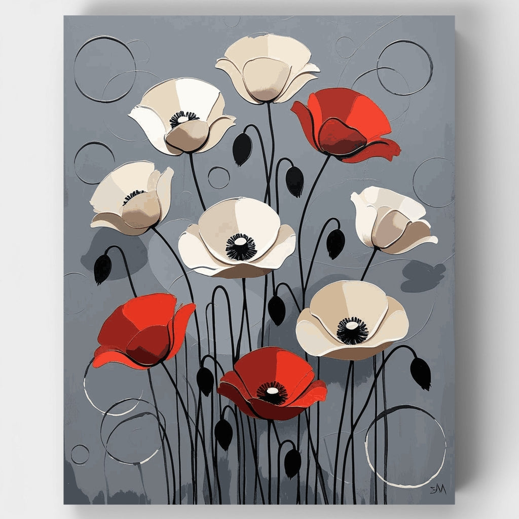 Amapolas elegantes sobre lienzo gris - Kit de pintura por números — Estándar